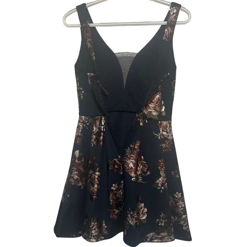 Star Vixen Womens/Juniors Dark Blue/Black Bronze Silver Floral Mini Dress Size 3 - Picture 3 of 5